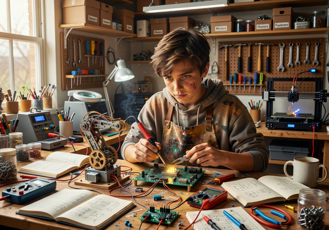 Young maker building a creative project at FunTinkerRipple studio